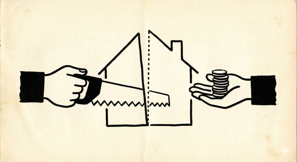 Infografía de extinción de condominio con compensación económica y optimización de impuestos 2026